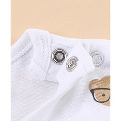 Babyhug 100% Cotton Knit Full Sleeves Romper Bear Print - White Blue