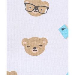 Babyhug 100% Cotton Knit Full Sleeves Romper Bear Print - White Blue