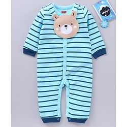 Babyhug 100% Cotton Full Sleeves Romper Bear Print - Blue