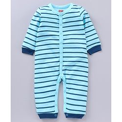 Babyhug 100% Cotton Full Sleeves Romper Bear Print - Blue