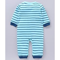 Babyhug 100% Cotton Full Sleeves Romper Bear Print - Blue