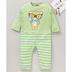 Babyhug 100% Cotton Full Sleeves Romper Bear Print - Green