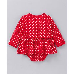 Babyhug Full Sleeves Cotton Knit Frock Style Onesie with Leggings Heart Print - Red and Grey