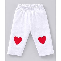 Babyhug Full Sleeves Cotton Knit Frock Style Onesie with Leggings Heart Print - Red and Grey