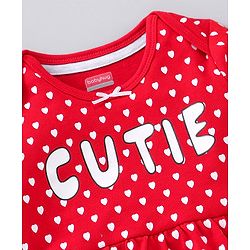 Babyhug Full Sleeves Cotton Knit Frock Style Onesie with Leggings Heart Print - Red and Grey