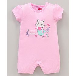 Babyhug 100% Cotton Half Sleeves Romper Kitty Print Pack of 2 - Light Blue Pink