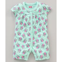 Babyhug 100% Cotton Half Sleeves Romper Kitty Print Pack of 2 - Light Blue Pink