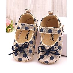 Cute Walk by Babyhug Party Booties with Velcro Closure Polka Dot with Bow - Golden
