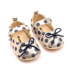 Cute Walk by Babyhug Party Booties with Velcro Closure Polka Dot with Bow - Golden