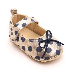 Cute Walk by Babyhug Party Booties with Velcro Closure Polka Dot with Bow - Golden