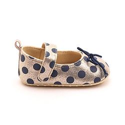 Cute Walk by Babyhug Party Booties with Velcro Closure Polka Dot with Bow - Golden