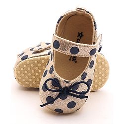 Cute Walk by Babyhug Party Booties with Velcro Closure Polka Dot with Bow - Golden