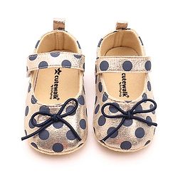 Cute Walk by Babyhug Party Booties with Velcro Closure Polka Dot with Bow - Golden