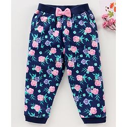 Babyhug Cotton knit Full Length Floral Printed Lounge Pant - Blue