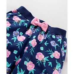 Babyhug Cotton knit Full Length Floral Printed Lounge Pant - Blue