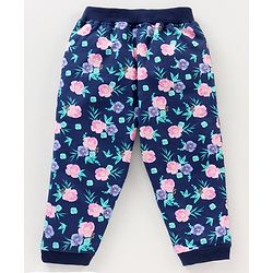 Babyhug Cotton knit Full Length Floral Printed Lounge Pant - Blue