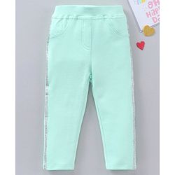 Babyhug Full Length Cotton Lycra Jeggings Solid WIth Lurex Side Tape- Green
