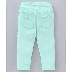 Babyhug Full Length Cotton Lycra Jeggings Solid WIth Lurex Side Tape- Green