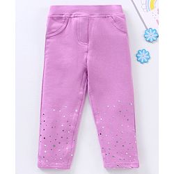 Babyhug Full Length Cotton Lycra Jeggings Foil Print- Violet