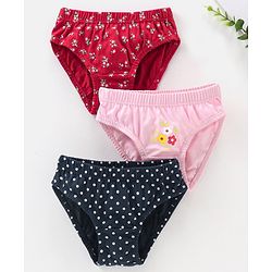 Babyhug Cotton Panties Floral and Polka Dots Print  Pack of 3 - Multicolour