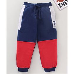 Babyhug Cotton Knit Full Length Track Pants Text Print - Blue Grey Red