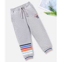 Babyhug Full Length Cotton Striped and Solid Colour Lounge Pant - Grey