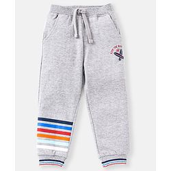Babyhug Full Length Cotton Striped and Solid Colour Lounge Pant - Grey