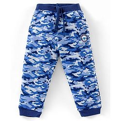 Babyhug Cotton Full Length Ribbed Waist Track Pant Camouflage Pattern - Blue