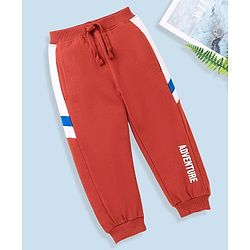 Babyhug Full Length Cotton Text Printed Lounge Pant - Rust
