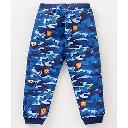 Babyhug Cotton Knit Full Length Animal Printed Lounge Pant - Blue