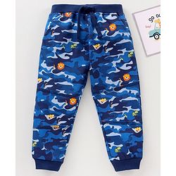 Babyhug Cotton Knit Full Length Animal Printed Lounge Pant - Blue