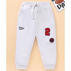 Babyhug Full Length Cotton Lounge Pant Patch Work With Ribbed Waist - Grey
