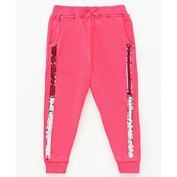 Babyhug Full Length Cotton Lounge Pants With Multi Reversible Sequin - Fuchsia