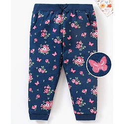 Babyhug Cotton Full Length Lounge Pant Floral Print - Navy Blue