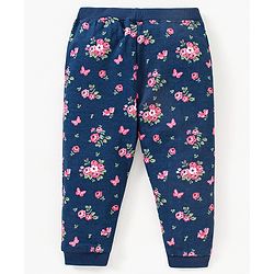 Babyhug Cotton Full Length Lounge Pant Floral Print - Navy Blue