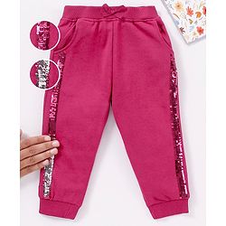 Babyhug Cotton Knit Full Length Lounge Pant Sequin Embellished - Maroon