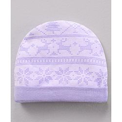 Babyhug 100% Cotton Cap Mitten & Booties Printed Purple- Diameter 11 cm