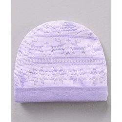 Babyhug 100% Cotton Cap Mitten & Booties Printed Purple- Diameter 11 cm