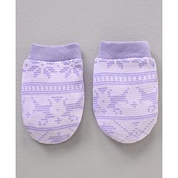 Babyhug 100% Cotton Cap Mitten & Booties Printed Purple- Diameter 11 cm