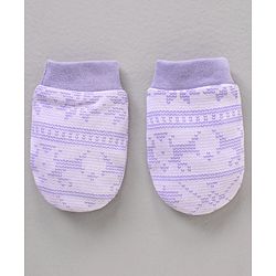 Babyhug 100% Cotton Cap Mitten & Booties Printed Purple- Diameter 11 cm