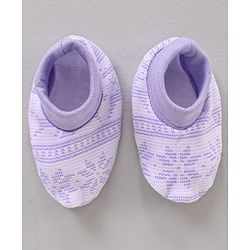 Babyhug 100% Cotton Cap Mitten & Booties Printed Purple- Diameter 11 cm