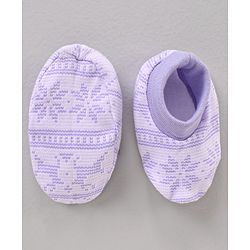 Babyhug 100% Cotton Cap Mitten & Booties Printed Purple- Diameter 11 cm