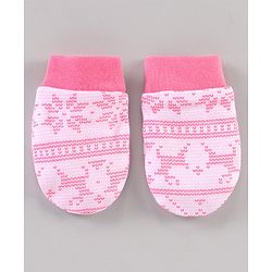 Babyhug 100% Cotton Cap Mitten & Booties Pink - Cap Diameter 11.5 Cm