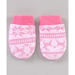 Babyhug 100% Cotton Cap Mitten & Booties Pink - Cap Diameter 11.5 Cm