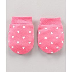 Babyhug 100% Cotton Mittens Heart Print Pack Of 3 - Pink