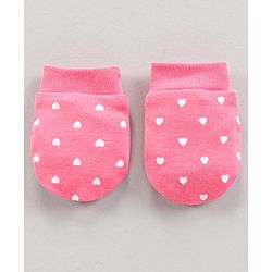 Babyhug 100% Cotton Mittens Heart Print Pack Of 3 - Pink