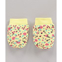 Babyhug 100% Cotton Mittens Floral Print Pack Of 3 - Blue Yellow Pink