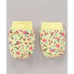 Babyhug 100% Cotton Mittens Floral Print Pack Of 3 - Blue Yellow Pink
