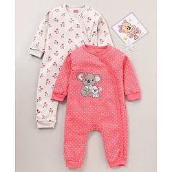 Babyhug 100% Cotton Knit Full Sleeves Romper Koala & Floral Print Pack of 2 - Multicolour