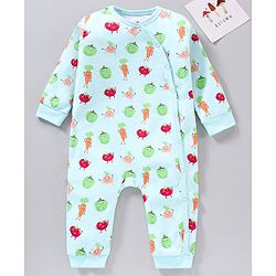 Babyhug 100% Cotton Full Sleeves Romper Vegetables Print- Blue